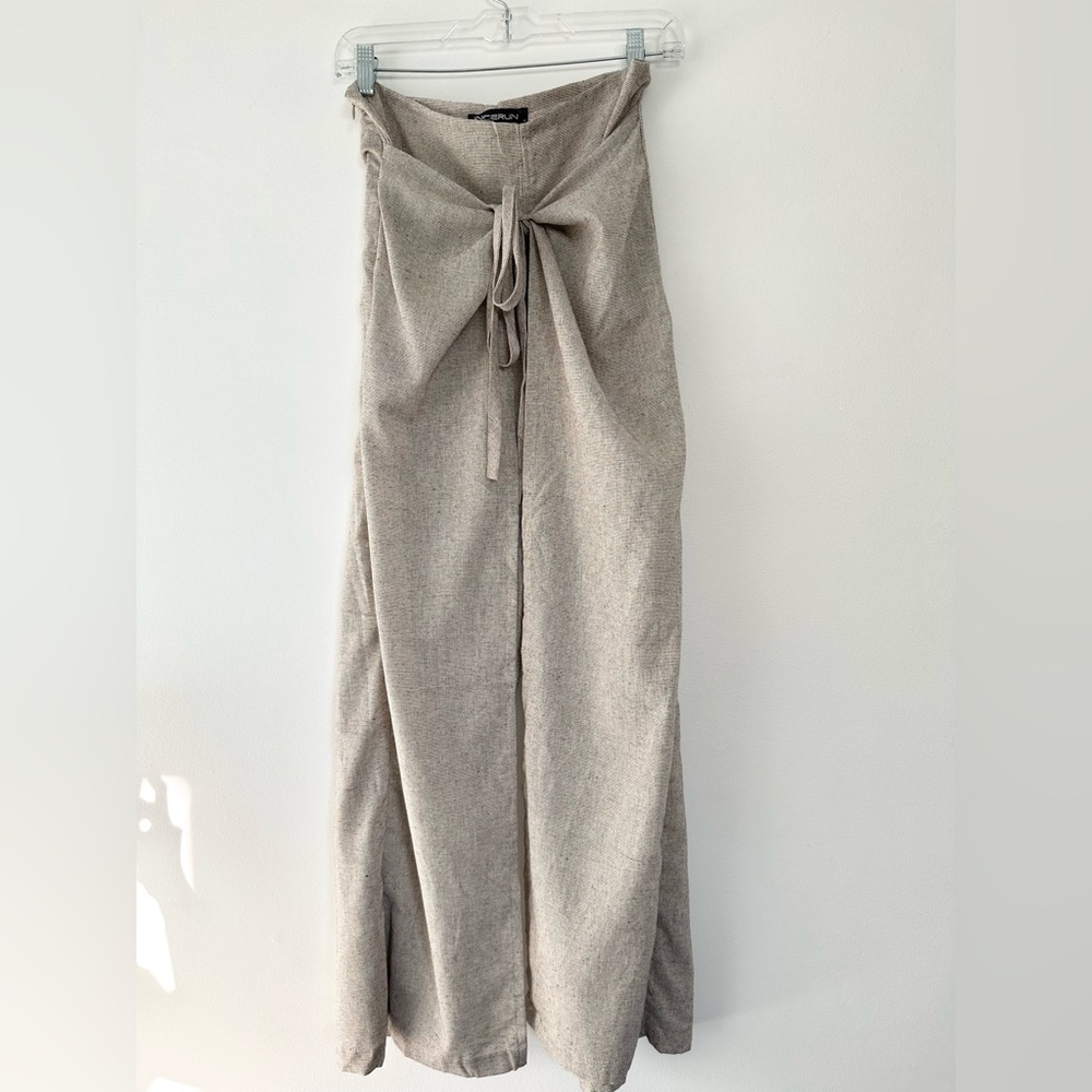 Incerun NEW Men’s High-Waisted Beige Draped Wrap Split-Leg Pants Size M